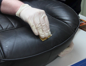 Sanding the leather