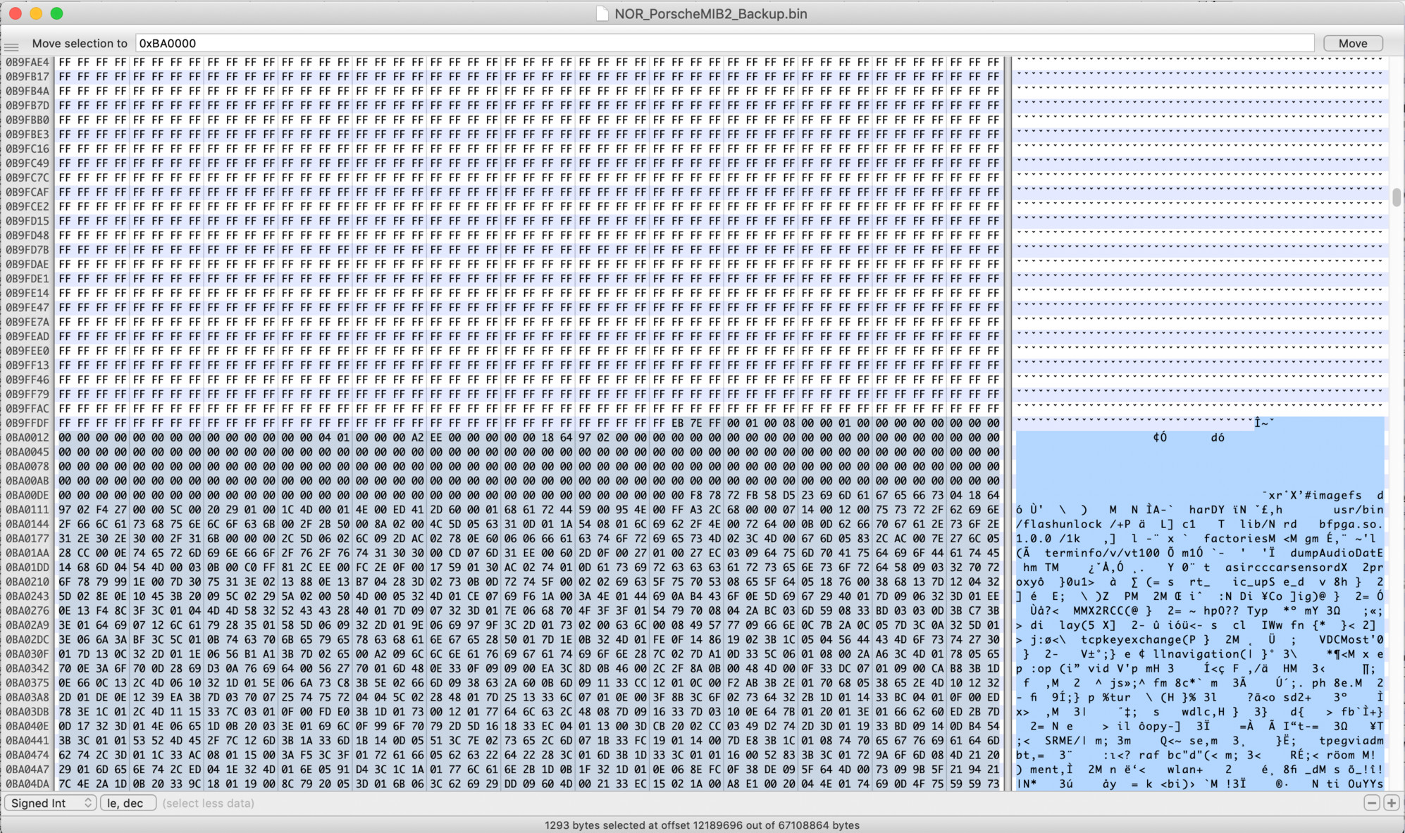 Locating IFS magic in RCC NOR image using a hex editor to unpack the root file system for PCM3.1 customization.